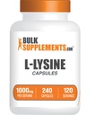 BulkSupplements.com L-Lysine HCl Capsule - Integratore Nutritivo Sportivo, Lysine 1000mg - per Supporto Immune, Gluten Free, 2 Capsule per Serving, 240 Count (Pack of 1)