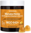 KINDNATURE Manuka Honey Medical Grade Gummies MGO 643+ - Neozelandese Manuka Honey with Zinc, Vitamina C, Elderberry - Throat Comfort & Immune Support - Bambini & Adulti