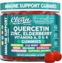 Clean Quercetin Elderberry Supporto Immune Gummies | Vitamina di zinco K2 D3 A Bromelain Goji Berry Turmeric Sea Moss Echinacea Astragalus Selenium Olive Leaf Immunity Supplemento Gummy Vitamine