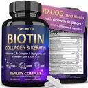 Biotina StrongVit con acido ialuronico, integratori di cheratina e collagene - 10000mcg per la crescita dei capelli Donne e Uomini - Capelli e Vitamine - 60 capsule