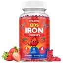 Gummie di ferro per bambini e adolescenti, Multivitaminico per bambini con supplemento di ferro, calcio, follia, zinco, prebiotico - per il supporto di sangue & energia, carenza di ferro - Vegan & Non-GMO - 60 Conte fragola
