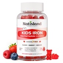 Gummie di ferro per bambini e adolescenti, Multivitaminico per bambini con supplemento di ferro, Complesso di vitamina B, A, C, D3, Calcio, Zinco, DHA, Prebiotico, Costruttore di sangue & supporto energetico per la carenza di ferro, Vegan, 60 Ct