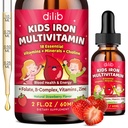 Supplemento di ferro liquido per bambini, bambini multivitaminici con gocce di ferro con zinco, vitamina B Complex, Folate - Support Blood Builder & Energy, Iron Deficiency for Women, Men, Vegan Strawberry 2 Fl Oz
