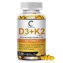 Vitamina D3 K2 Integratore con Vitamina D3 5000 IU, 200 mcg Vitamina K2 MK-7 & Olio di cocco naturale, Plant Based 2-1 Formula per Bone, denti, muscolo e assistenza sanitaria immunitaria, 120 capsule di softgel