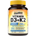 Vitalibre vitamina D3 K2 Supplemento, 10000 IU D3 / 200 mcg K2 MK7, Assorbimento di calcio, Bone, Cuore, Immune & Mood Support, Assorbimento potenziato, No Soia, Facile da ingoiare, 90 Softgels