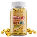 D3 K2 Vitamina 10000 IU / Virgin Coconut MCT Olio - 200 mcg MK7 Vitamin K2, Non OGM per assorbimento finale - Bone, Immune & Heart Health - Facile da ingoiare D & K Supplemento - 250 Softgels