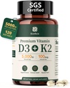 Vitamina D3 K2 5000IU 100mcg MK-7, 120 Softgels, 2-in-1 K2 D3 Integratore di vitamina per la salute di ossa, supporto immunitario, migliore assorbimento di calcio, facile da ingoiare, una alimentazione giornaliera, 120 giorni