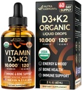 Vitamina D3 K2 USDA Gocce Organiche - Vitamina D3 10000 IU & K2 come MK-7 120mcg - Supporto Immune & Mood, Bone & Teeth Health - Arancio senza zucchero - Supplemento liquido - Made in USA - 2 FL OZ, 60 giorni