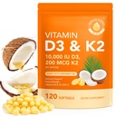Vitamina D3 K2 con olio di cocco - Vegan Vitamin D3 & Mk7 Vitamina K2for Bone & Supporto immunitario - Non OGM, Soia Free - 120 Softgels