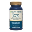 Natura Wonder Vitamin K2 + D3 con MenaQ7 per cardiovascolare, cervello, ossa e salute del muscolo, 120 Softgels, 120 giorni di alimentazione