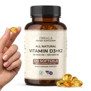 Inalare la vitamina D3 + K2 con olio di cocco – 5000 IU D3 & 100 mcg MK7 K2 per il Bone, il cuore e il supporto immunitario – Non OGM · Soy Free · Gluten Free – 120 Softgels