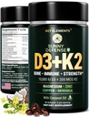KEY ELEMENTS D3 K2 Vitamina 10.000 UI con Magnesio Glycinate 350mg, Zinco e Moringa - Bone & Supporto immunitario - Vitamina D con K2 MK-7 200mcg - Non OGM, Softgel senza glutine