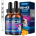 2PCS vitamina D3 K2 Gocce per bambini - Supplemento liquido con magnesio per l'assorbimento del calcio, salute comune, denti e cuore - Non OGM, Vegan, arancione, 4 Fl Oz - Bambini Età 4+