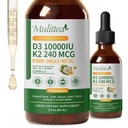 2 Confezione Vitamina Organica D3 K2 Liquid 10000 IU w/ Vegan Omega-3 & Coconut MCT olio - Supplemento massimo di vitamina D, nessun filler, non OGM K2 come MK7 per ossa, muscoli e ad alto assorbimento-2 Fl Oz