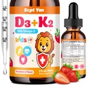 Gocce di vitamina D3 K2 - K2 D3 Integratore di vitamina 1000 IU con Omega 3, Supporto Bone, Mood, Teeth & Immune - Vitamina D3 K2 (MK-7) Gocce liquide per adulti e bambini, Zucchero Free Fragola Flavor 2 FL OZ