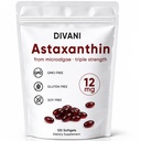 DIVANI Astaxanthin 12mg, Integratore Antiossidante per il benessere quotidiano, Immune, Supporto per occhi e pelle, Non OGM, Gluten Free - 120 Softgels