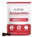 Integratori di astaxantina, Astaxantina 12mg, 120 Softgels Antiossidante Astaxantina Supplemento per occhio, pelle, Joint & Immune Health, Supporta Circolazione interna & Heart Health, Non-OGM & No Gluten