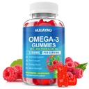 Vegan Omega-3 Gummies 1028mg, Omega 3 Fish Oil alternativa per gli adulti w / EPA 400mg & DHA 600mg & vitamina A, C, E Supporta il cervello, Eye & Immune Health, Sugar Free, Raspberry Flavor, 60 Count