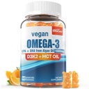 Vegan Omega 3 Gummies 1280mg + Vitamina D3 K2 (MK7), Omega 3 Fish Oil Alternative per adulti, w/Algae EPA 600mg & DHA 400mg, MCT olio - No Fish Taste - per cervello, occhio, salute immunitaria, Zucchero gratuito, 1 confezione