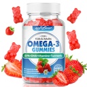 softbear Omega 3 Gummies per le donne e gli uomini e i bambini Omega 3 integratori 1200mg Vegan Omega 3 acidi grassi DHA EPA con vitamine Support Eye & Brain Health, Sugar Free, Fragola Flavor 60 Conte