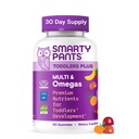 SmartyPants Toddler Multivitamin Gummies, Omega 3 (DHA/EPA), Vitamine D3, C, Vitamina B12, B6, A, K & Zinc, Biotin, Gluten Free, Tre Sapori di Frutta, 60 Contenitore (30 giorni)