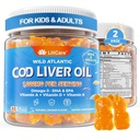 Gummies olio di fegato di Cod 1000mg per bambini e adulti - w/Omega 3 (EPA & DHA), vitamine A, D3 & K2 - Cod olio di fegato Omega 3 Gummies per il supporto immunitario, cervello e cognitivo, senza zucchero, aroma d'arancia, 120Ct
