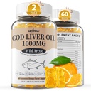 Olio di fegato di Cod 1000mg Gummies per adulti e bambini, con vitamina A & D3 - Omega 3 Fish Oil Supplement - DHA 360mg & EPA 240mg per cervello, ossa, occhio & salute immunitaria, zucchero libero, 120 Conte