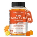 Vegan Omega 3 Gummies per bambini con DHA, Plant Based, 30 Serve, 60 Ct. Gelatin Free, Gluten Free, Non OGM Omega 3 Supplemento. Bambini & bambini DHA Gummies per cervello, occhio, cuore e supporto immunitario