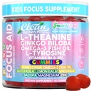 Pulire Nutra Kids Focus Gummies con L-teanina, Ginkgo Biloba, Omega-3 Fish Oil, L-tirosina, Vitamina B6, B12 60 Count, Etichetta pulita, Non-GMO, Vegan-Friendly SmartyPop Formula per il supporto per bambini