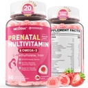 Vitamine Prenatali per Donne Gummie, Methylfolate 1mg, Vegan Omega 3 DHA 800mg, Ferro da stiro, Cholina, Iodio, Vitamina D3 B6 B12 - Multivitamina per le donne prima, durante e dopo la gravidanza, Zucchero libero, 60 Conte