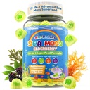 Sea Moss + Elderberry Gummies for Kids & Adults, 19-IN-1 Super Food con Spirulina, Algae Omega 3, Algae Calcium, Ashwagandha, Mushroom, Vitamine D3, C per Immune, Gut, Bone, Energia, Cervello,Vegan 60Cts