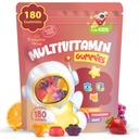 Bambini Multivitamine Gummies 180 Conte - Supporto per occhi, cervello e fegato - Vitamine senza zucchero per bambini - con Lutein, Omega-3 DHA & Prebiotici - 3 Sapori di frutta - Età 2+