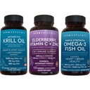 1250 mg Antartico Krill olio, vitamina C & zinco di sambuco e 2.500 mg Triple-Strength Omega 3 Fish Oil Bundle,fornire Omega 3 EPA e DHA, Mirtillo per il supporto immunitario