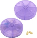 Portable Weekly Pill Organizer 7 giorno Pills Container, rotonda Pill Case Travel Friendly, Settimana quotidiana Pill Reminder Case, BPA-Free Vitamin, Supplemento, Fish Oil, Medication Planner (Purple)