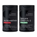 Pacchetto di supporto antiossidante vegano per la ricerca sportiva® - Olio di alghe Omega-3 e Morbidi di astaxantina a base vegetale per l'attività antiossidante, salute della pelle e degli occhi (60 Softgel Veggie ciascuno)