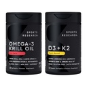 Sport Research® Multivitamin Pack - Omega-3 Krill olio 500mg w/Choline, Phospholipids & Astaxanthin e vitamina K2 & Vegan D3 5000iu con Coconut MCT olio - Non OGM · Gluten Free