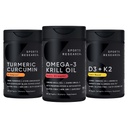 Ricerca sportiva Olio Antartico Krill Omega 3 1000mg (con Phospholipids, Choline & Astaxanthin), Curcumina C3 complesso (con Bioperine Black Pepper & Coconut Oil) & Plant Based Vitamin D3 + K2