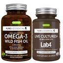 Pure & Essential ad alto assorbimento Omega-3 Wild Fish Oil 1360mg + Culture dal vivo + Lab4 Probiotics Bundle, 1000mg EPA & DHA con Astaxantina + 25 miliardi di CFU Lactobacillus Acidophilus & Bifidobacterium wi