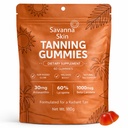 Savanna Skin Tanning Gummies, con Vitamina C & E, Astaxanthin, Beta Carotene, Skin Radiance & Hydration for Natural Looking Glow, Bronzing, Non-GMO, Vegan & Sugar Free - 60 Count (1)
