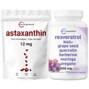 Micro ingredienti Astaxanthin 12mg Softgels & Resveratrol NAD integratori 3.000mg Veggie Capsule | 2 Pack Bundle | Fresco Microalgae Fonte | 11-in-1 Antiossidante miscela con Quercetin & Berberine