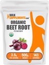 BulkSupplements.com Polvere di radice di barbabietola organica - Supplemento Superfood, Supplementi di radice di barbabietola - Vegan & Gluten Free, 3.5g per porzione, 500g (1.1 lbs) (Pack of 1)