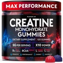 Creatina Monoidrato Gummies Complex 5000 MG per uomini e donne, Preworkout Gummy con BCAA, L-carnitina, Taurina & Vitamina B12 per la crescita del muscolo, la resistenza e il supporto energetico , aromatizzato e masticabile