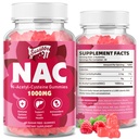 NAC Gummies Senza zucchero, N-Acetyl Cysteine NAC Supplemento 1000mg per Antiossidanti, Supporto immunitario, Non OGM, Senza glutine, Vegan – Sapore di lampone, 60 Gummies