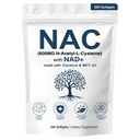 NAC 600mg Non OGM, Senza Glutine, Integratore N-Acetil Cysteine N-Acetil Capsule con NAD+ per Cellular & Lung Health, 300 Softgels