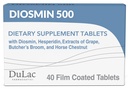Dulac Diosmin 500, Micronized Diosmin Hesperidin Integratore alimentare 1000mg per porzione, Estratto di castagne di cavallo, Estratto di ginestra di macellaio & estratto di uva rossa, Supporto per Circolazione delle gambe, 40 compresse, Made in Italy