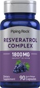 Piping Rock Resveratrol Complex | 90 capsule | Ultra Potent | Non OGM, Gluten Free Supplement