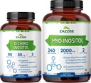 Zazzee 40:1 Ratio Myo e D-Chiro Inositol Supplemento per le donne | D-Chiro e Myo Inositol Capsule per il regolamento del ciclo Supporto ovarico &amp; equilibrio ormone generale per le donne - Vegan & ISO Lab Tested