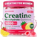 Creatina per le donne, Creatina Monoidrato Gummies con collagene, Vitamina D3 & Calcium per i muscoli, Booty & Energy, Zucchero Gummie Free Creatina Post & Pre Integratori di allenamento per le donne, 120 Ct