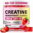 Gummies di creatina monoidrato, 5g gommie di creatina per il supporto di crescita di donne e uomini.Pre-allenamento e muscolo, contiene BCAA, collagene, senza zucchero, 120 conte