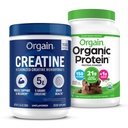 Polvere di monoidrato di creatina di Orgain (17.64 Oz, 100 Servings) & polvere di proteine di fudge di cioccolato vegano organico (2.03 lb) Bundle - Proteine e supporto muscolare pianta-basato